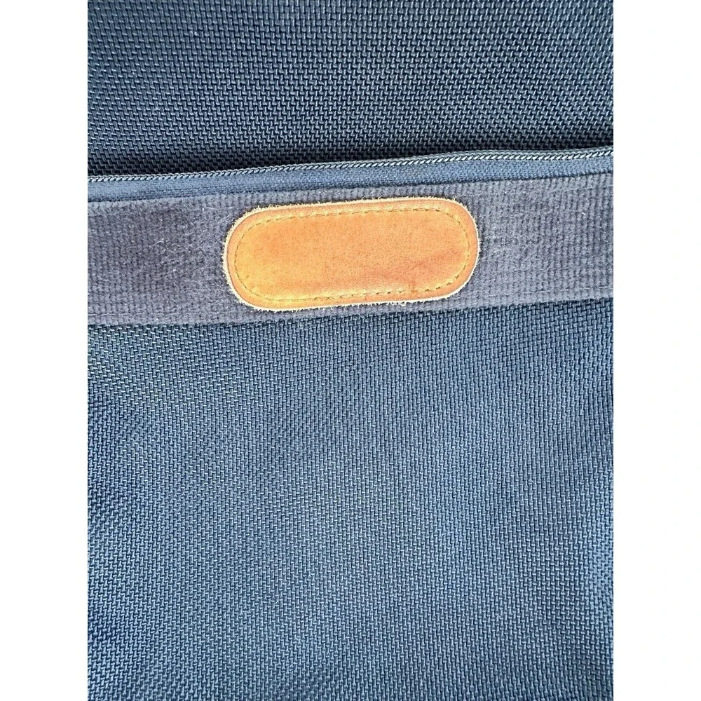 London Fog VTG Navy Canvas Weekender Duffle Bag Big Ben Logo Lining Leather Trim